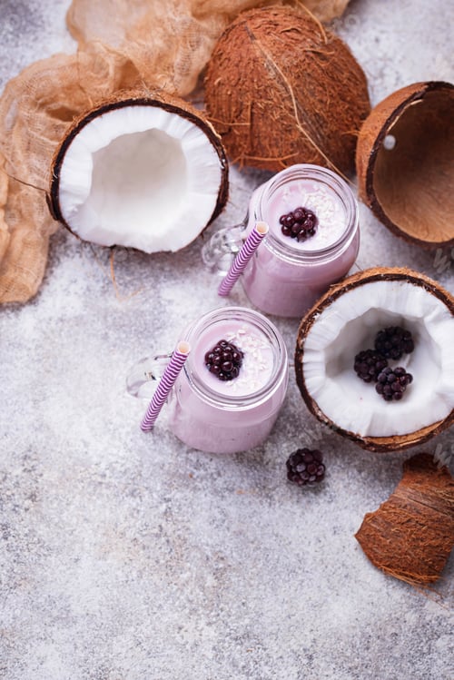 Preview: Milkshake with blackberries and coconut