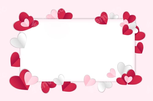 Preview: Valentines day background with copy space. red, pink, white colors hearts on pink background, banner