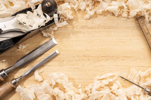 Preview: Carpentry or woodworking background with copy space