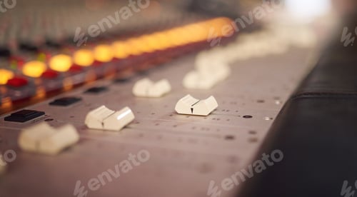 Preview: Electronic mixer, sound board and deck for radio production, broadcast or scales in studio. Enterta