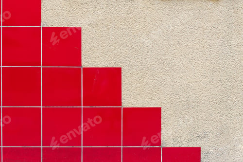 Preview: red tile wall, abstract pattern mosaic background imitating steps on the wall