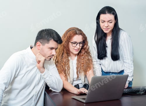 Preview: team work, people working with laptop in office, meeting