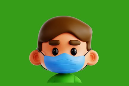 Preview: Cartoon character with mask and glasses, frontal portrait
