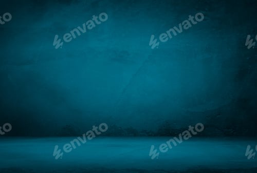 Preview: Vintage grunge blue concrete texture studio wall background with vignette.