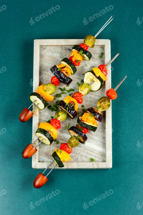 Preview: Grilled vegetables on skewers.