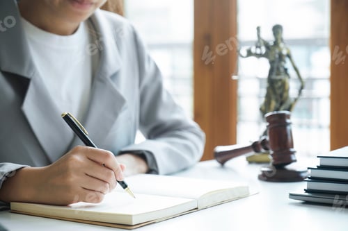 Preview: Business woman in suit or lawyer working on a documents.
