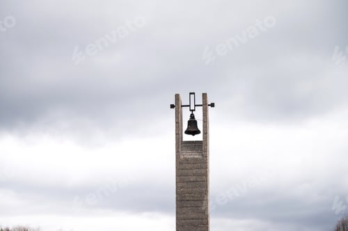 Preview: Belarus, Minsk, March 2023. Memorial complex of Khatyn village. Bell, symbol of a burned house