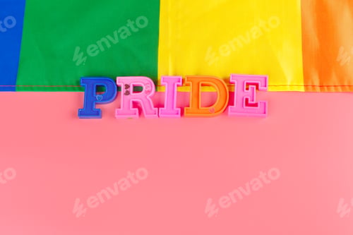 Preview: text pride, with lgbt rainbow flag