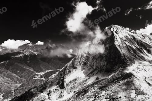 Preview: Black and white photo. Beautiful natural mountain landscape.