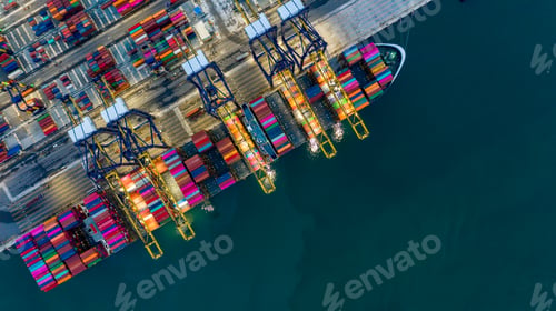 Preview: Aerial view container ship seaport freight shipping maritime vessel, Business export logistic