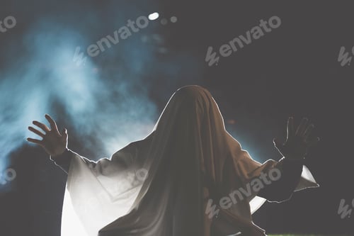 Preview: Scary ghost in dark, spooky halloween night