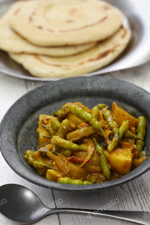 Preview: Sengri aloo ki sabzi, simmered radish pods & potatoes with spices, indian cuisine