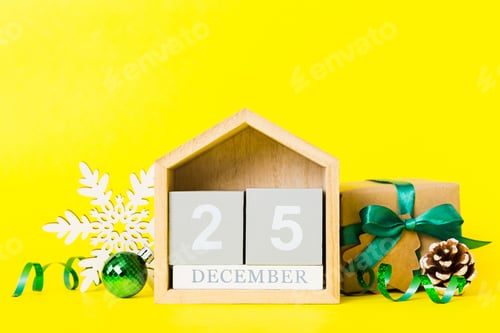 Preview: 25 december. Christmas composition on colored background with