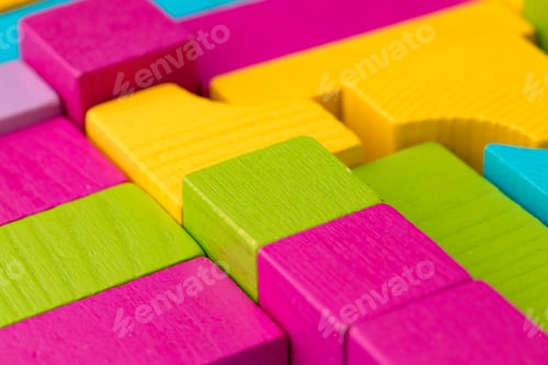 Preview: Wooden toy building kit details on blue background