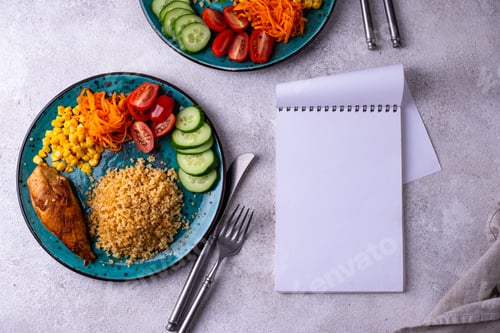 Preview: Healthybalanced food plate with chicken and vegetables