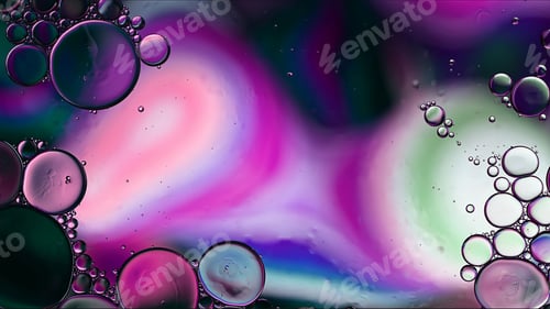Preview: Abstract Colorful Food Oil Drops Bubbles and spheres Flowing on Water Surface
