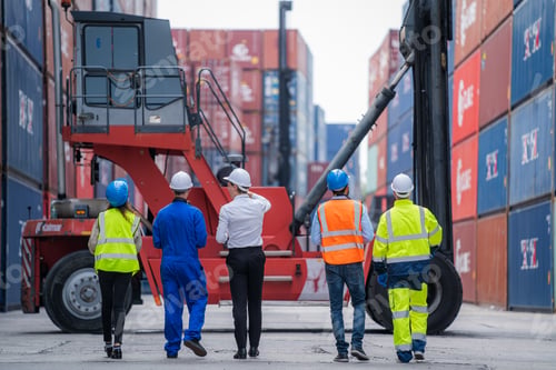 Preview: Businessman and Technician team working planning the transportation for import or export.