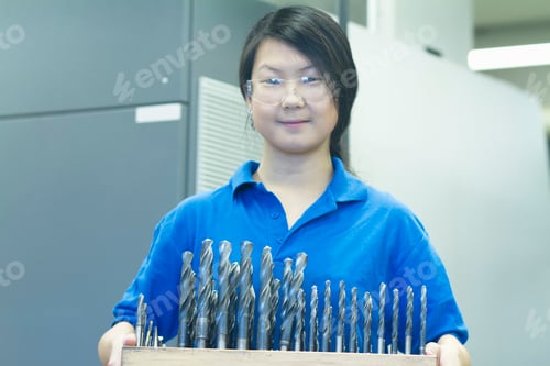 Preview: Young woman holding drill bits