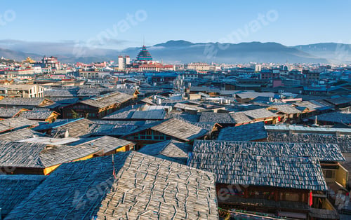 Preview: Rooftop view of Shangrila Old town Yunnan China