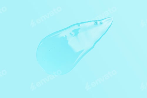 Preview: Smear of shower gel or shampoo on blue background close up top view.