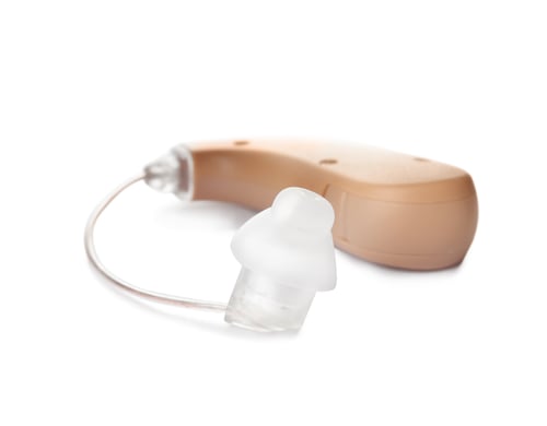 Preview: Hearing aid on white background. Medical device