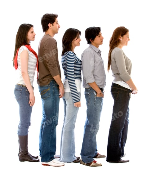 Preview: Group Of People In A Queue Isolated Over A White Background