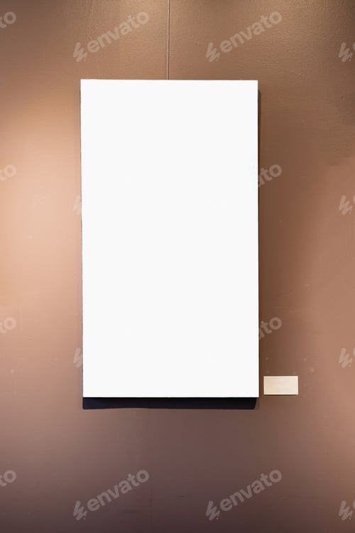 Preview: Blank picture frames on brown wall with glowing lamp, mock up
