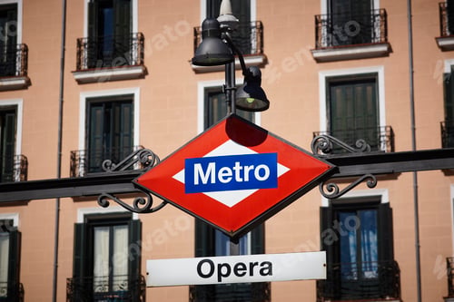 Preview: Traditional subway sign in Madrid city center. Opera station. Transport