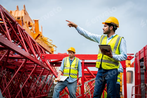 Preview: Three men in construction gear are talking to each other