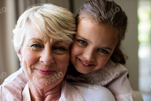 Preview: Portrait of granddaughter embracing her grandmother