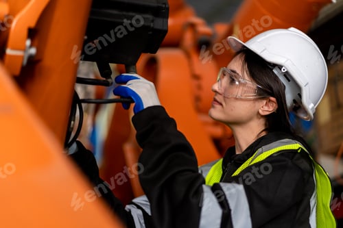 Preview: A team engineers meeting to inspect computer-controlled steel welding robots.