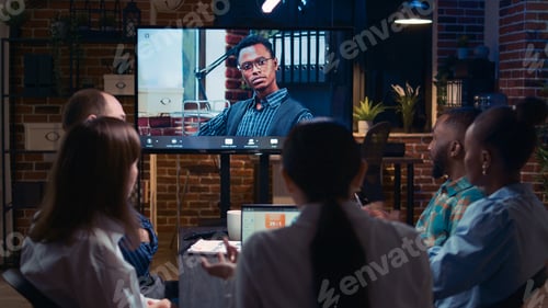 Preview: Company revenue presentation discussion in videocall with project manager