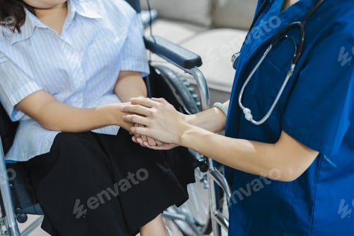 Preview: Concept of caring for the disabled, nurses help patients during their recovery period on wheelchair.