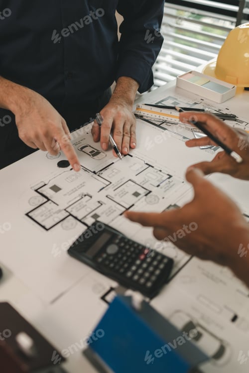 Preview: an architect and an engineer are discussing about big projects that they have to take responsibility