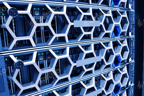 Preview: Illuminated Blue Servers In a Hyperconverged Environment In Modern Datacenter