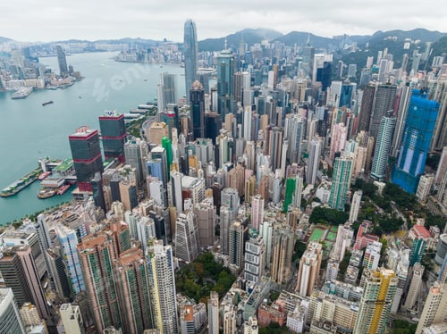 Preview: Hong Kong 08 February 2022: Top view of Hong Kong city in Sheung Wan