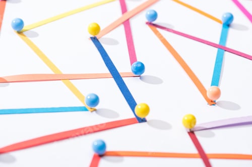 Preview: multicolored abstract connected lines with pins, connection and communication concept