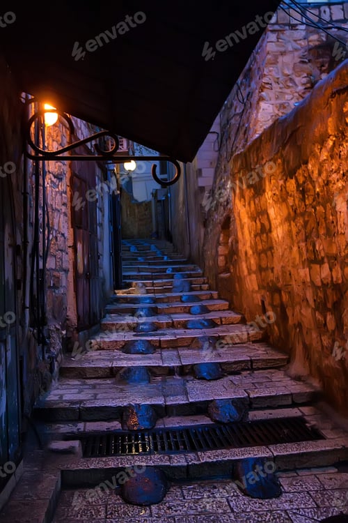 Preview: Narrow street of Jerusalem at night