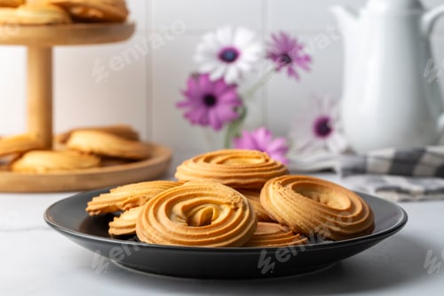 Preview: Sweet and tasty round butter cookies. Round ring shaped German spritz biscuits