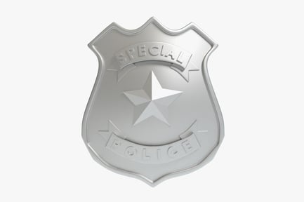 Visualização: Emblema policial prateado com emblema de estrela