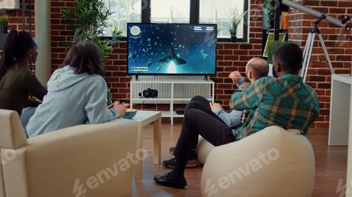 Preview: Multiethnic group of people playing video games online