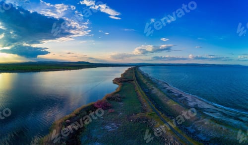 Preview: Panorama of the view from a height on the coast washed by the Black sky in Bulgaria