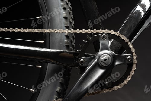 Preview: New bicycle chain part close up on black background