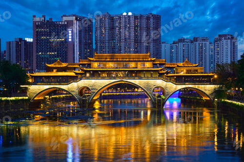 Preview: Anshun bridge at night, Chengdu, China