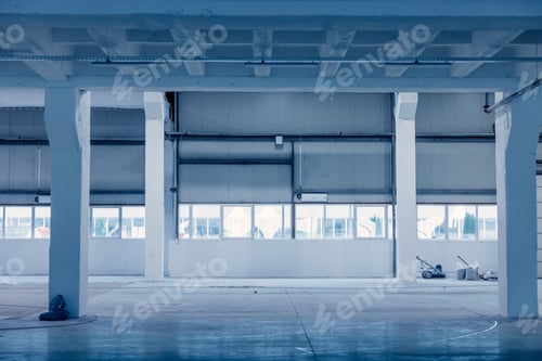 Preview: Interior of a empty industrial building with windows