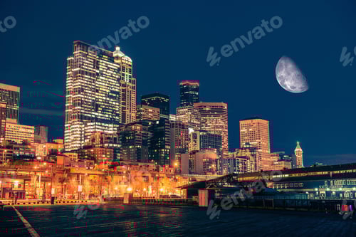 Preview: Seattle Night with Moon