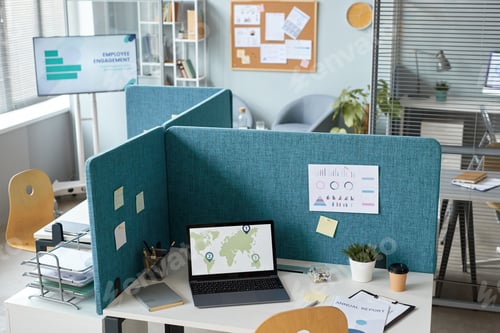 Preview: Office interior with workplaces separated by partition walls