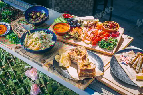 Preview: Assortment of fresh delicious food on the table