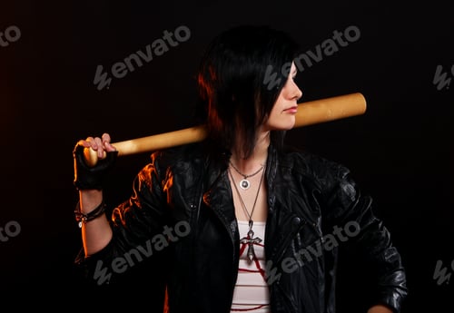 Preview: Young punk girl with baseball bat