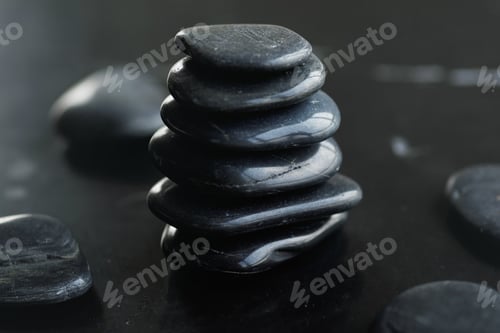Preview: Closeup of black hot rocks for stone massage